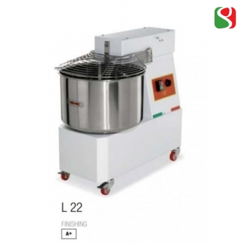spiral kneaders to make pizza dough WITH 2 SPEEDS - dimensions: 400mm (width) x 700mm (length) x 680mm (height); 230-400/50 V/Hz, power 1 Hp, weight of mix 17 Kg, volume of mix 22 Lt, weight of the machine 65 ca. Kg