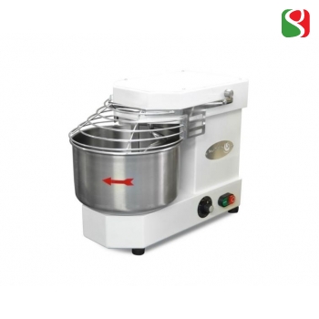 spiral kneaders to make pizza dough, 20 kg - 100-230 rpm SPEED + reverse rotation, wheels, timer, light - dimensions: 400mm (width) x 630mm (length) x 550mm (height); 230/50 V/Hz, power 1,1 Hp, weight of mix 20 Kg, volume of mix 25 Lt, weight of the machi