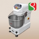 spiral kneader to make pizza dough, 18 kg of flour = 115 pizzas (with 60% of Hydratation) - 2 SPEEDS + reverse rotation, wheels, double electro-mechanical timers, lighted bowl - dimensions: 480mm (width) x 800mm (length) x 960mm (height); 400/50/3 V/Hz/ph